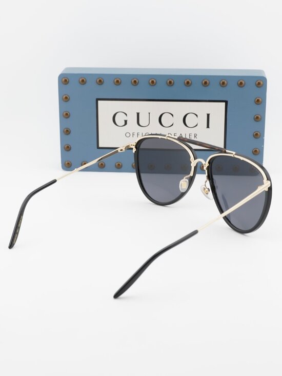 Gucci GG0672S 001 Aviator Sunglasses – Black Gold/Grey main image 8